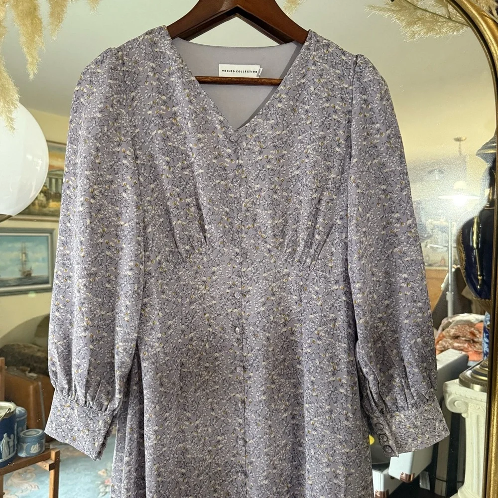 Veiled Collection Pastel Purple Lavender Floral Button Front Women's Maxi Dress - Picture 4 of 16